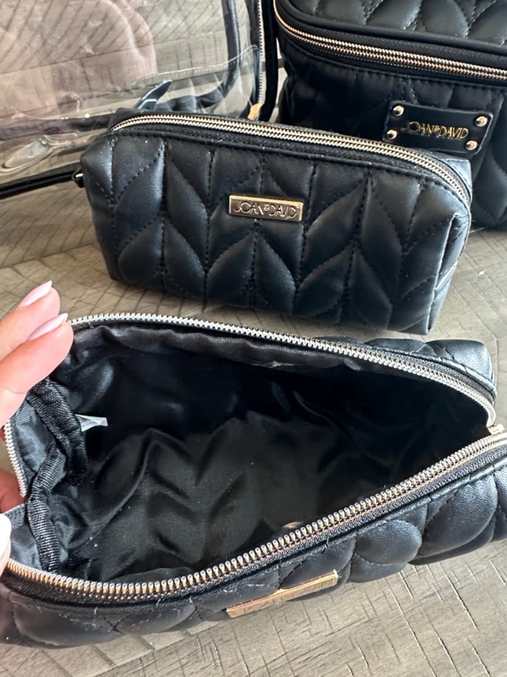 Black Quilted Travel Toiletry Bag Set - Quilted Organizer Pouches - Picture 7 of 13